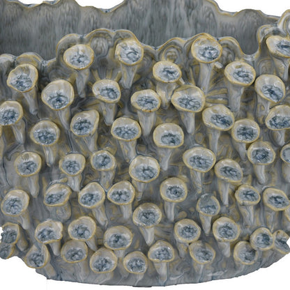 Nina Decorative Bowl, Light Blue, Coral Textured Gray Ceramic, 14 Inch