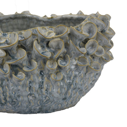 Nina Decorative Bowl, Light Blue, Textured Floral Gray Ceramic 13 Inch