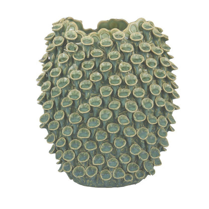 Nina Decorative Vase, Textured Green Ceramic, Abstract Coral, 13 Inch