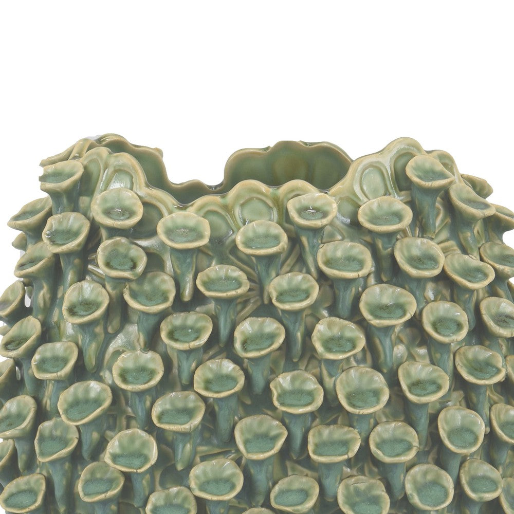 Nina Decorative Vase, Textured Green Ceramic, Abstract Coral, 13 Inch