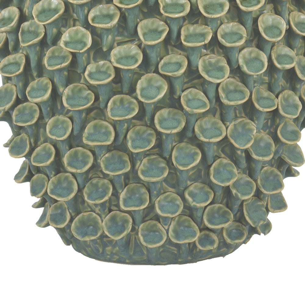 Nina Decorative Vase, Textured Green Ceramic, Abstract Coral, 13 Inch