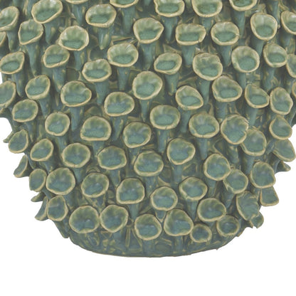 Nina Decorative Vase, Textured Green Ceramic, Abstract Coral, 13 Inch