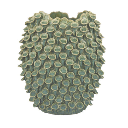 Nina Decorative Vase, Textured Green Ceramic, Abstract Coral, 13 Inch