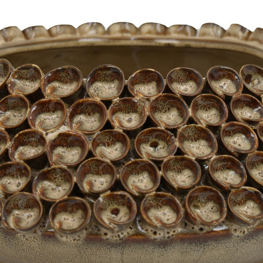 Rysa Vase, Glossy Brown Ceramic, Unique Coral Texture Design, 14 Inch