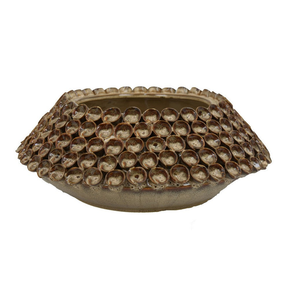 Rysa Vase, Glossy Brown Ceramic, Unique Coral Texture Design, 14 Inch