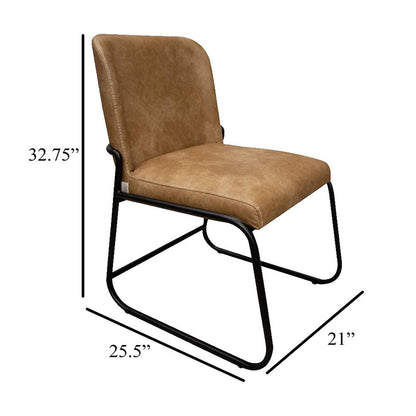 Jenny Dining Side Chair Set of 2, Brown Faux Leather, Black Iron Frame