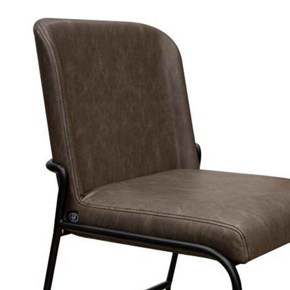 Jenny Dining Side Chair Set of 2, Dark Brown Faux Leather, Black Iron