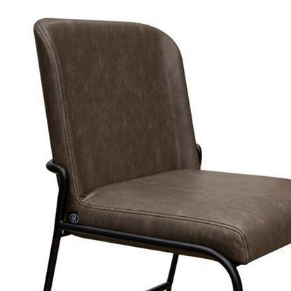 Jenny Dining Side Chair Set of 2, Dark Brown Faux Leather, Black Iron
