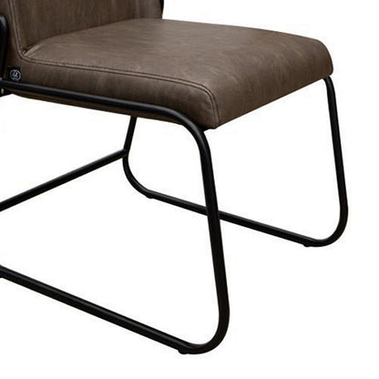 Jenny Dining Side Chair Set of 2, Dark Brown Faux Leather, Black Iron