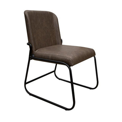 Jenny Dining Side Chair Set of 2, Dark Brown Faux Leather, Black Iron