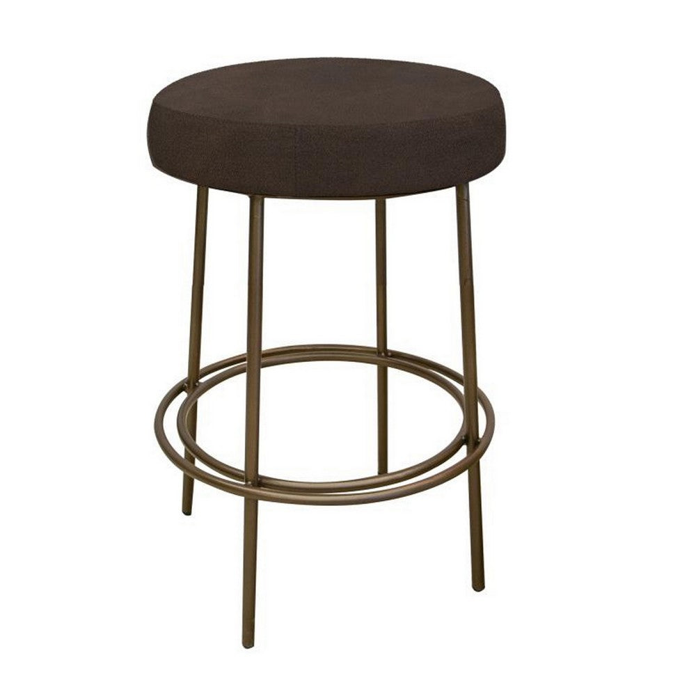 Sierra Counter Height Stool, Gray Faux Leather, Brass Metal, 24 Inch