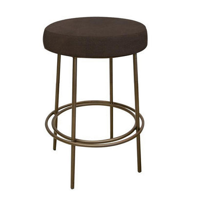 Sierra Counter Height Stool, Gray Faux Leather, Brass Metal, 24 Inch
