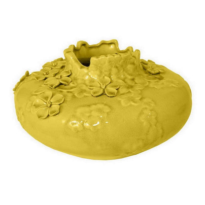 Remi Flower Vase, Decorative Yellow Ceramic w Floral Motifs, 12 Inch
