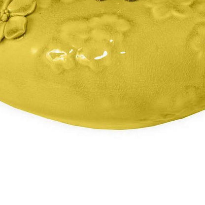 Remi Flower Vase, Decorative Yellow Ceramic w Floral Motifs, 12 Inch