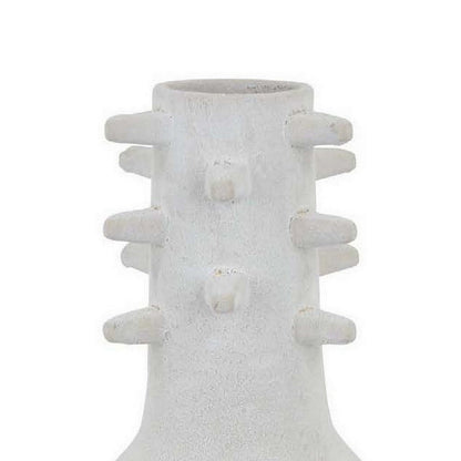 Enya Flower Vase, Spiked Narrow Neck, Brown White Ceramic, 15 Inch