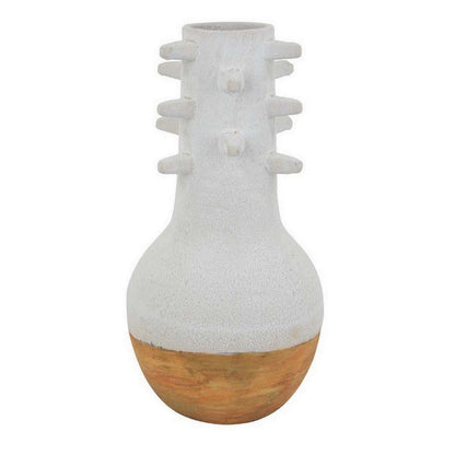 Enya Flower Vase, Spiked Narrow Neck, Brown White Ceramic, 15 Inch