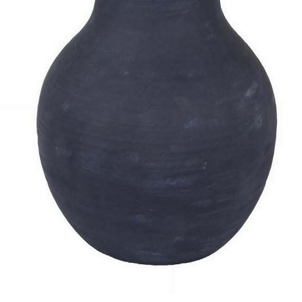 Enya Flower Vase, 3D Spiked Accent Narrow Neck, Black Ceramic, 18 Inch