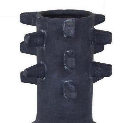 Enya Flower Vase, 3D Spike Accent Narrow Neck, Black Ceramic, 15 Inch