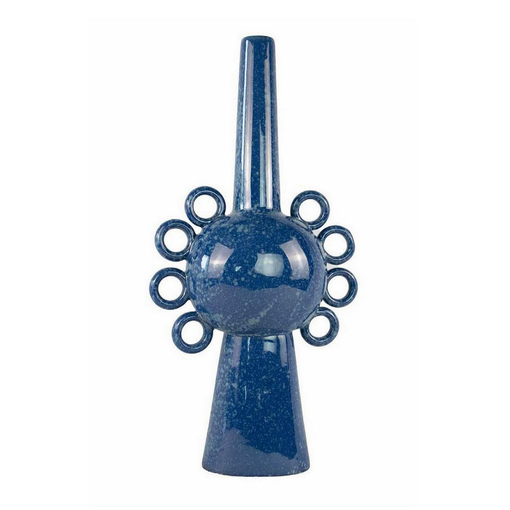 Kary Flower Vase, Unique 3D Aesthetic, Narrow 23 Inch Blue Ceramic