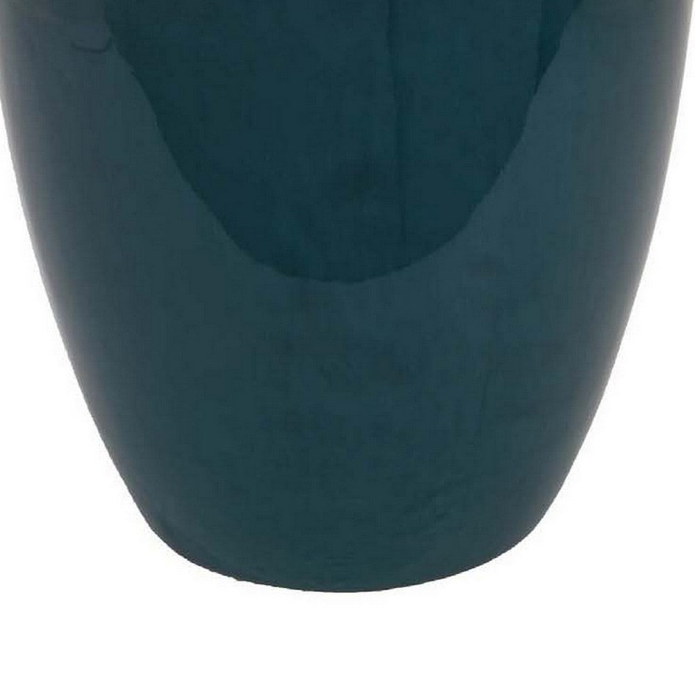 Decorative Jar, 19 Inch Teal Green Ceramic Body, Lid with Storage