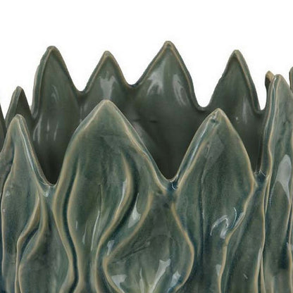 Esen Decorative Vase, Abstract Wave Design, 14 Inch Green Ceramic