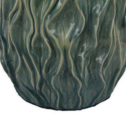 Esen Decorative Vase, Abstract Wave Design, 14 Inch Green Ceramic