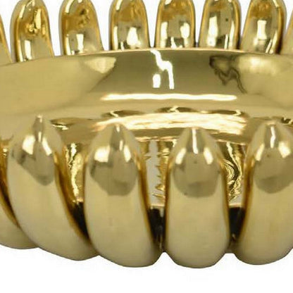 Zoma Accent Bowl, 16 Inch Raised Rounded Edges, Gold Ceramic Body