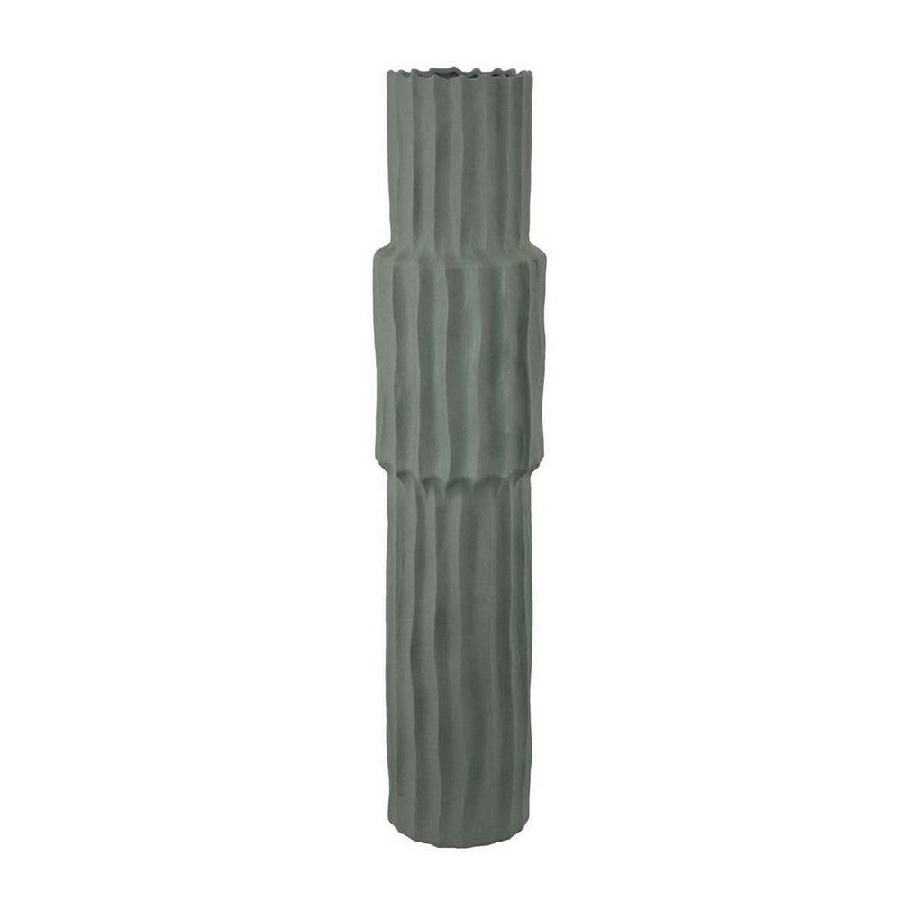 Decorative Accent Vase, Sleek Cactus Design, 30 Inch Green Ceramic