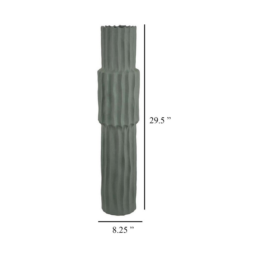 Decorative Accent Vase, Sleek Cactus Design, 30 Inch Green Ceramic