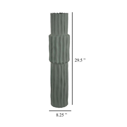 Decorative Accent Vase, Sleek Cactus Design, 30 Inch Green Ceramic
