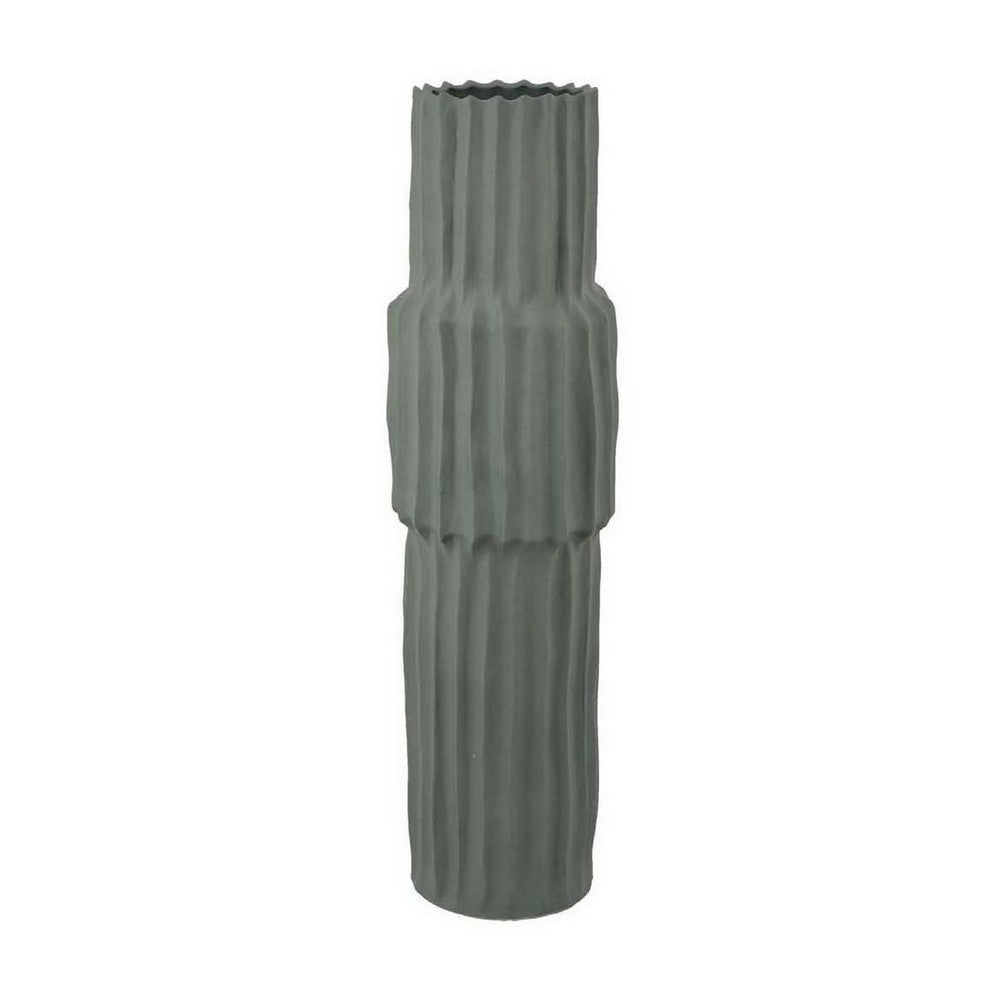Decorative Accent Vase, Sleek Cactus Design, 36 Inch Green Ceramic