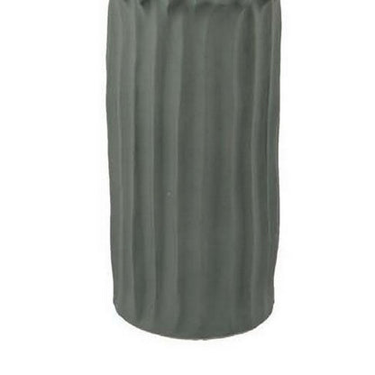 Decorative Accent Vase, Sleek Cactus Design, 36 Inch Green Ceramic