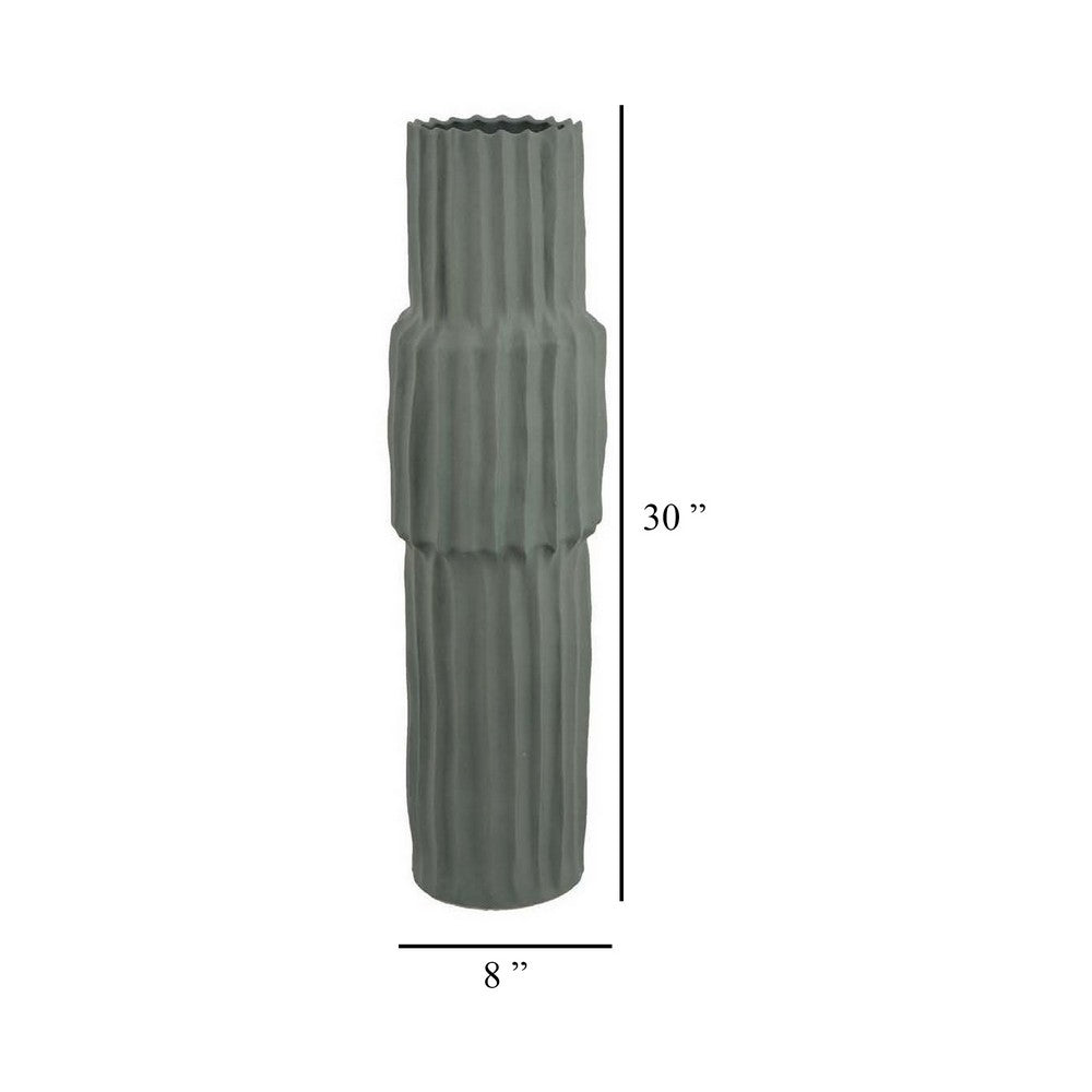 Decorative Accent Vase, Sleek Cactus Design, 36 Inch Green Ceramic