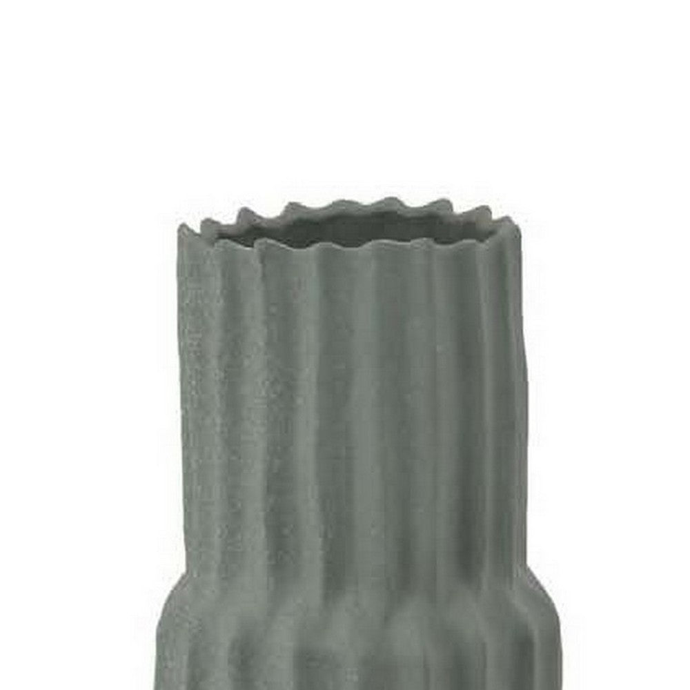 Decorative Accent Vase, Sleek Cactus Design, 24 Inch Green Ceramic
