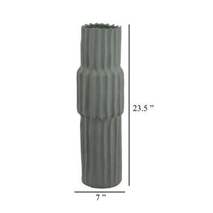 Decorative Accent Vase, Sleek Cactus Design, 24 Inch Green Ceramic
