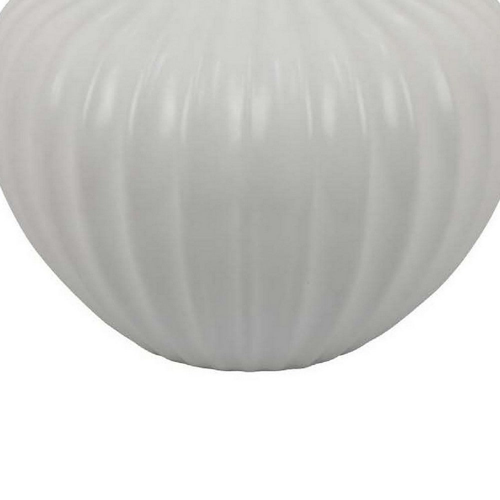 Decorative Vase, 14 Inch White Ceramic Body, Vertical Ribbed Pattern