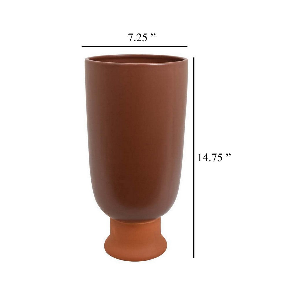 Decorative Vase, 15 Inch Tall Modern Accent PIece, Brown Ceramic