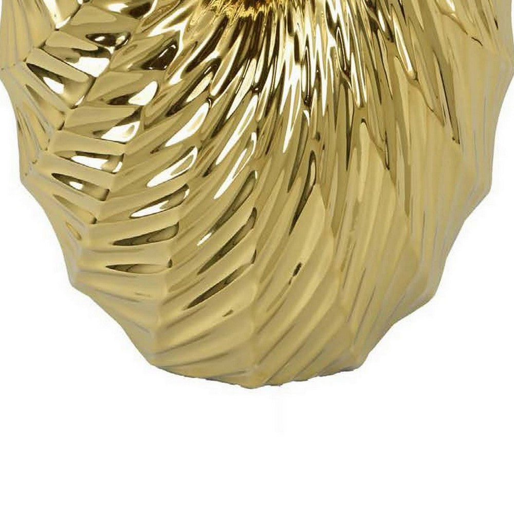 Decorative Vase, 16 Inch U Shape Ceramic Body, Gold Geometric Pattern