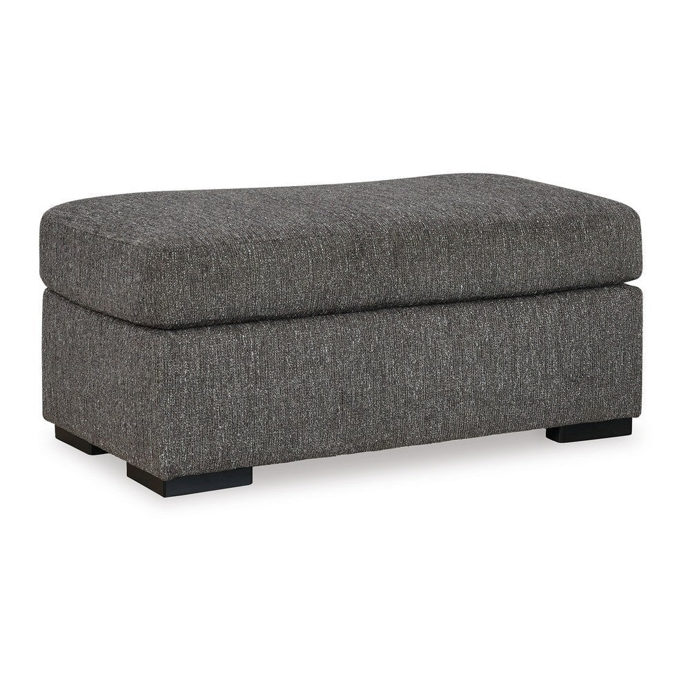 Iqay Accent Ottoman, Black Faux Wood, Pewter Gray Polyester 44 Inch