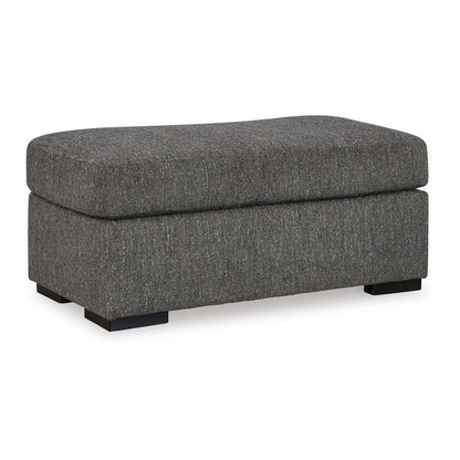 Iqay Accent Ottoman, Black Faux Wood, Pewter Gray Polyester 44 Inch