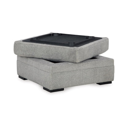Viney Storage Ottoman with 4 Cupholders, Cement Gray Polyester 37 Inch