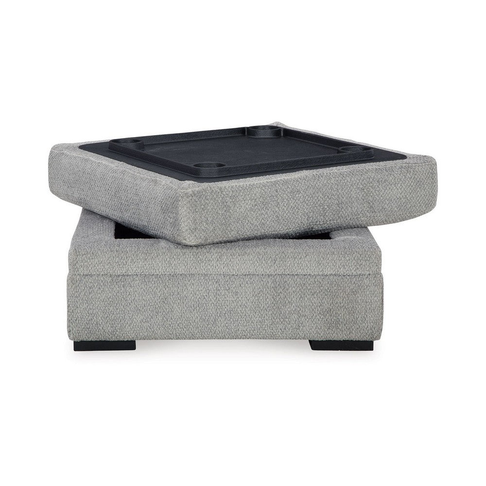 Viney Storage Ottoman with 4 Cupholders, Cement Gray Polyester 37 Inch