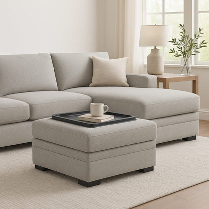 Viney Storage Ottoman with 4 Cupholders, Cement Gray Polyester 37 Inch