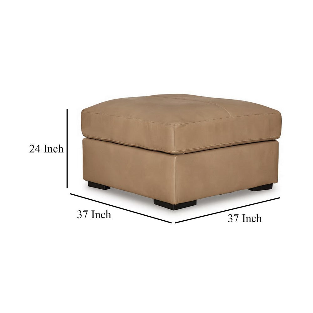Bandy Oversized Ottoman, Toffee Brown Genuine Leather, 37 Inch Square