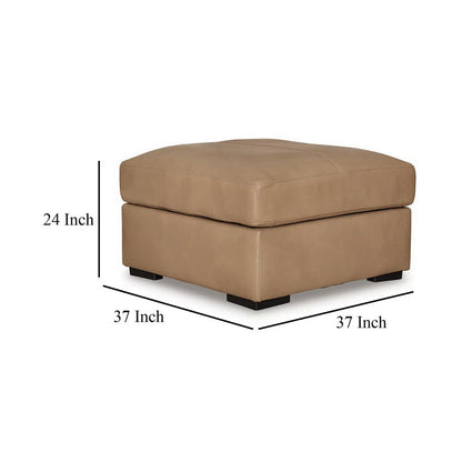 Bandy Oversized Ottoman, Toffee Brown Genuine Leather, 37 Inch Square