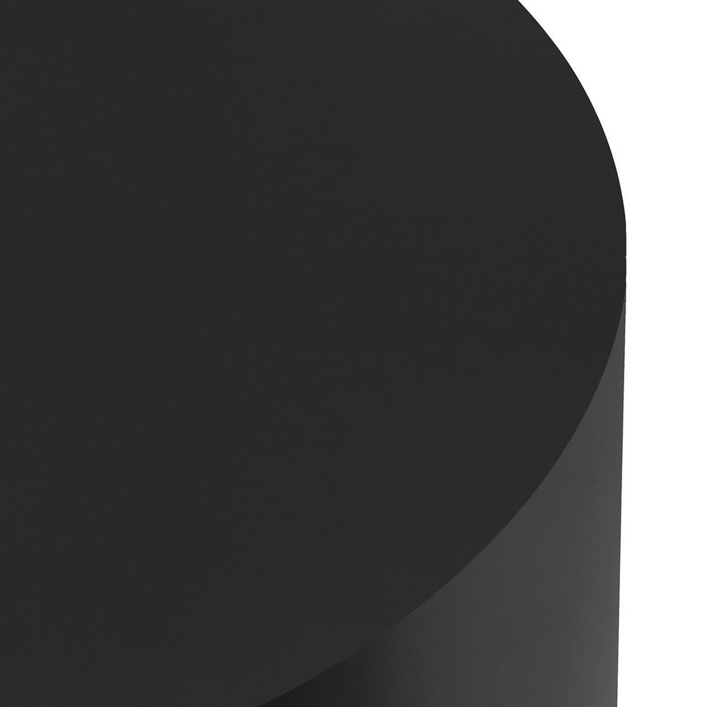 Rano Side End Table, 19 Inch Black Round Iron Top, Modern Drum Shape