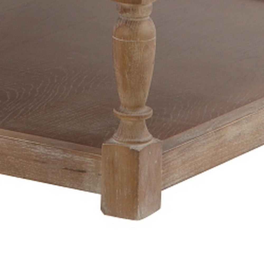 Xena Coffee Table, 36 Inch Tufted Natural White Upholstery, Solid Wood
