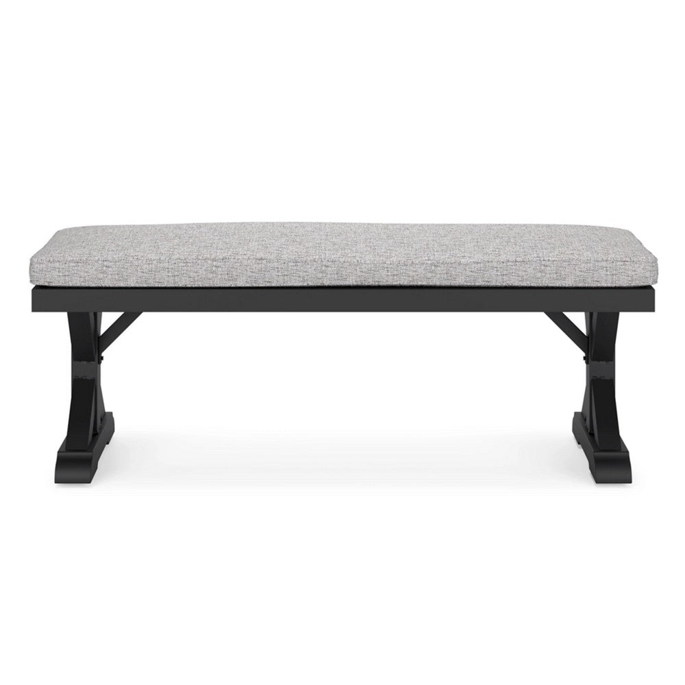 Tira Outdoor Bench, Gray Nuvella, 54 Inch, Black Wicker Trestle Base