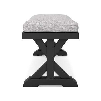 Tira Outdoor Bench, Gray Nuvella, 54 Inch, Black Wicker Trestle Base