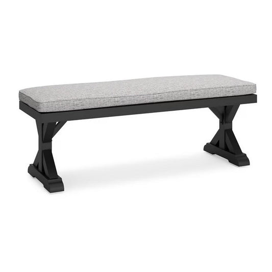 Tira Outdoor Bench, Gray Nuvella, 54 Inch, Black Wicker Trestle Base